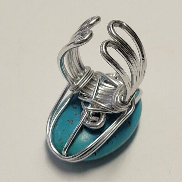 Turquoise Gemstone Ring Adjustable Stainless Steel Band, Handmade Turquoise Ring - Picture 8 of 10